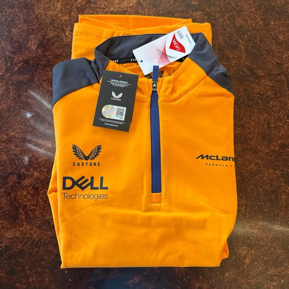 McLaren Men’s Zip-Up Pullover Sweater in Orange and Gray - Picture 2 of 8